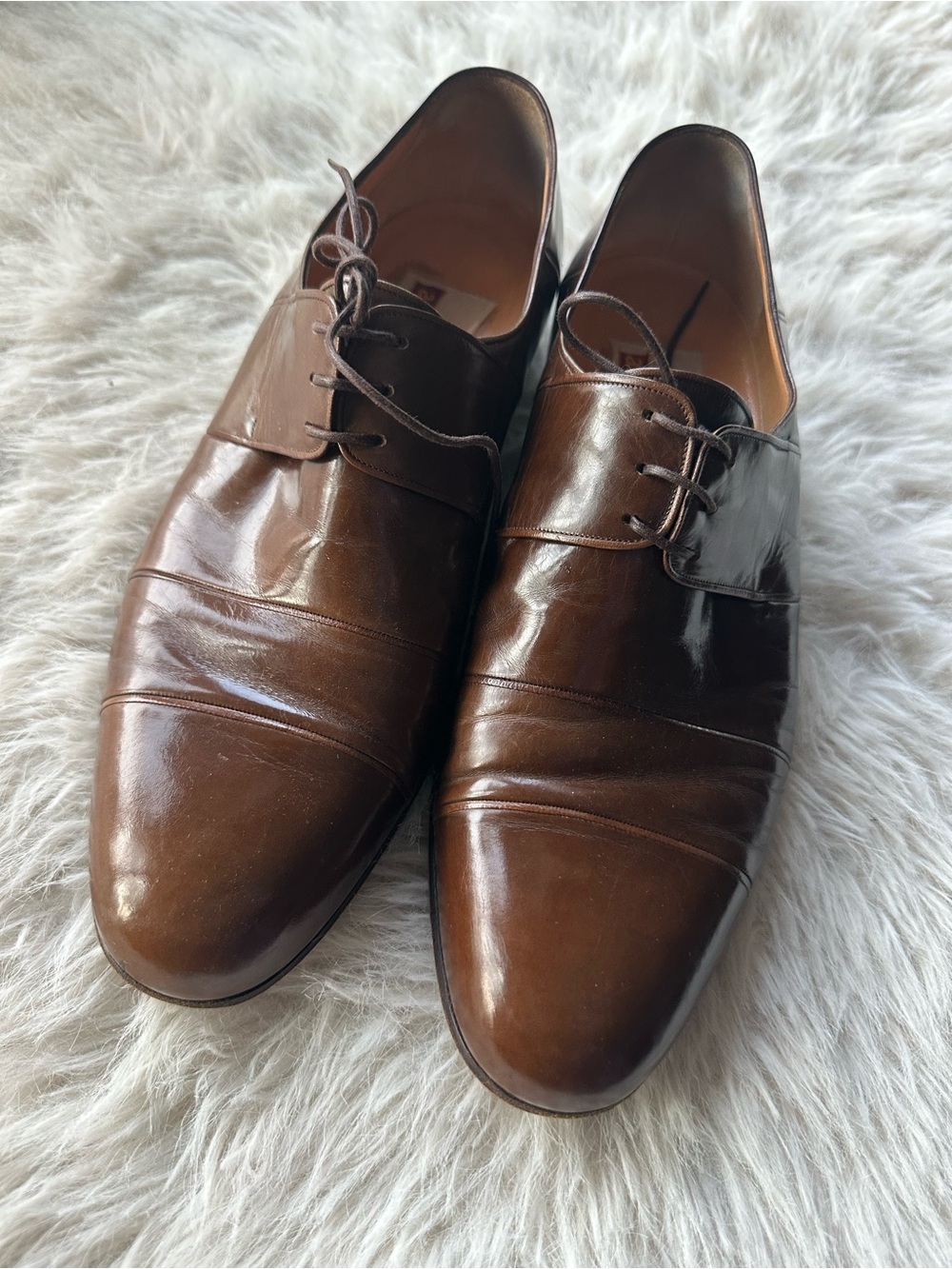 a. testoni Italian Brown Leather Derby Dress Shoes cap toe Oxford lace up 8